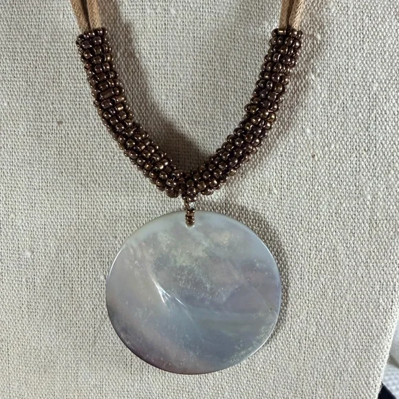 Lia Sophia Brown Beaded Mother of Pearl Pendant Necklace - Picture 3 of 6